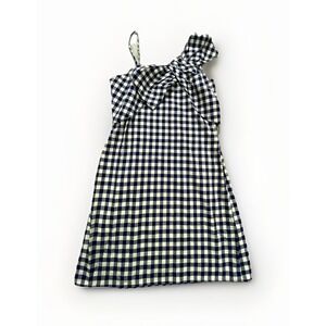 Express Mini Dress Womens 4 Navy White Gingham Bow One Shoulder Cotton Summer